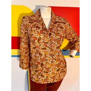 1960s vintage orange paisley blouse sz m